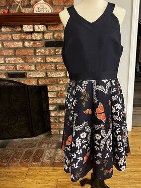 ✨ Ted Baker Fit & Flare Floral Dress | Elegant Navy Butterfly Print ✨